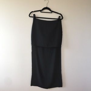 Line & Dot 100% Silk Hi-Lo Black Panel Skirt